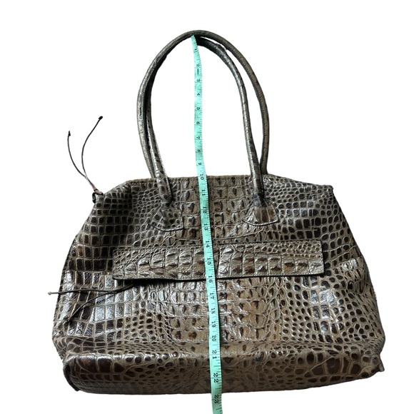 B. May crocodile embossed leather top handle leather bag large gray brown tote - Picture 10 of 11
